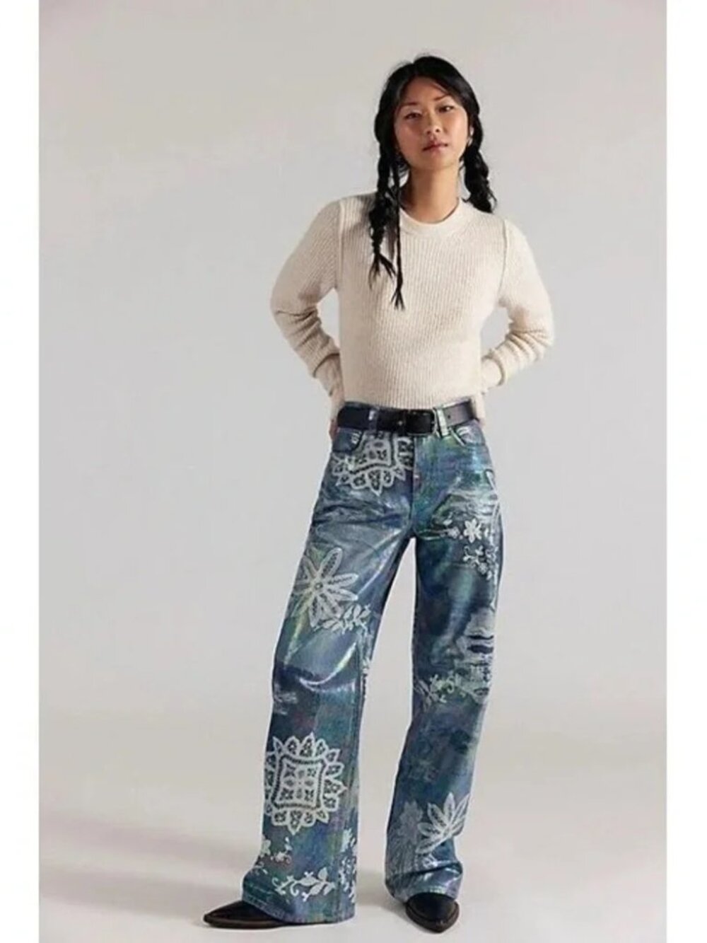 We The Free / Free People Tinsley Printed High-Rise Illusions Jeans size 28